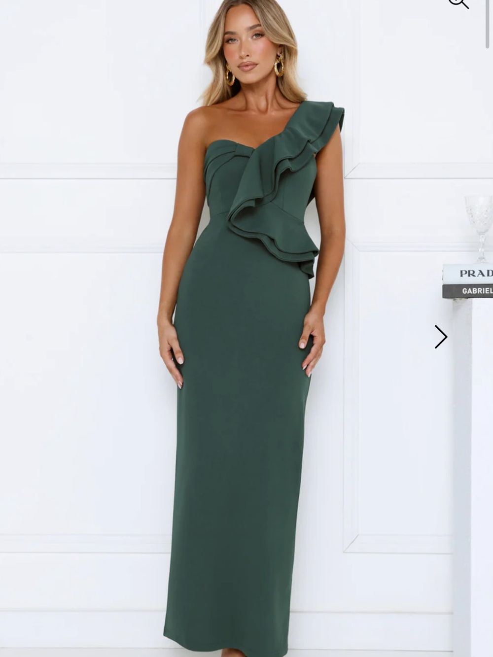 One-Shoulder Ruffle Evening Gown - green